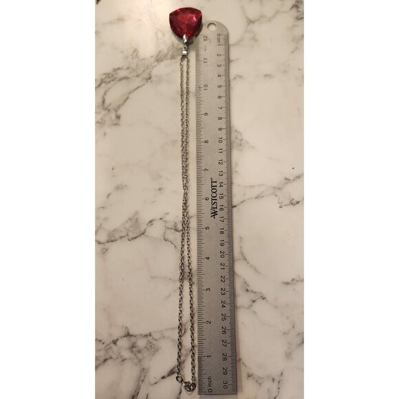 Vintage Red Crystal Pendant Necklace With Silver-Tone Chain - Picture 5 of 5